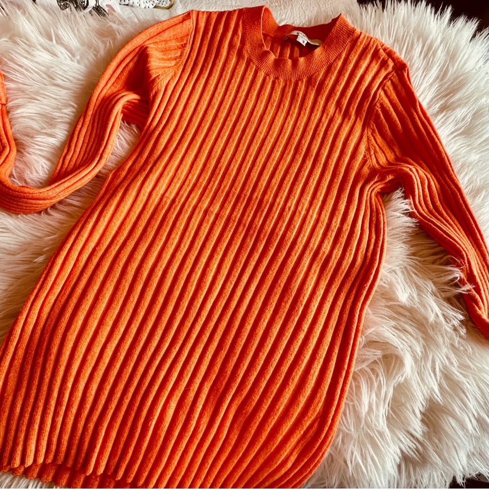 LOFT Orange Cowl Neck Ribbed Sweater